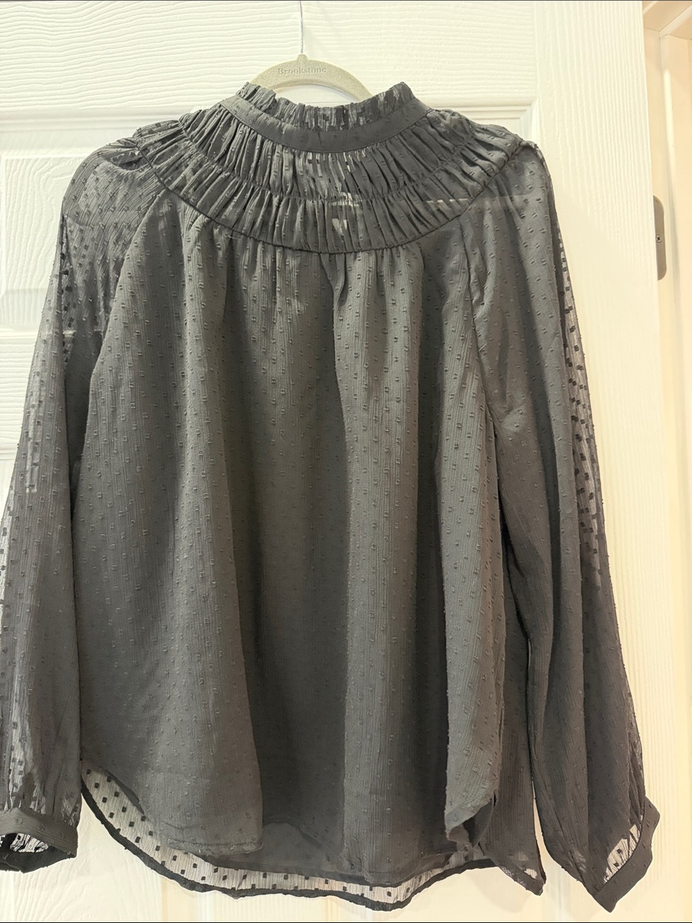 LOFT Black Swiss Dot Smocked-Yoke Blouse